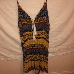 mustard yellow patterned romper